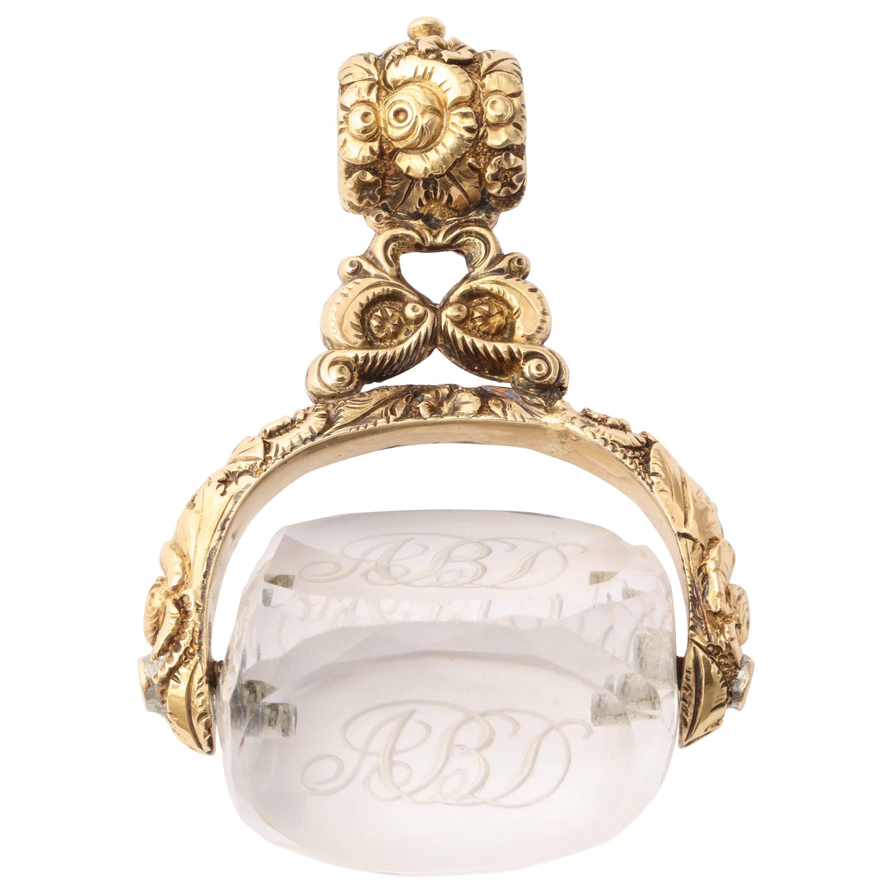 15 kt Regency Swivel Fob of Rock Crystal and Gold