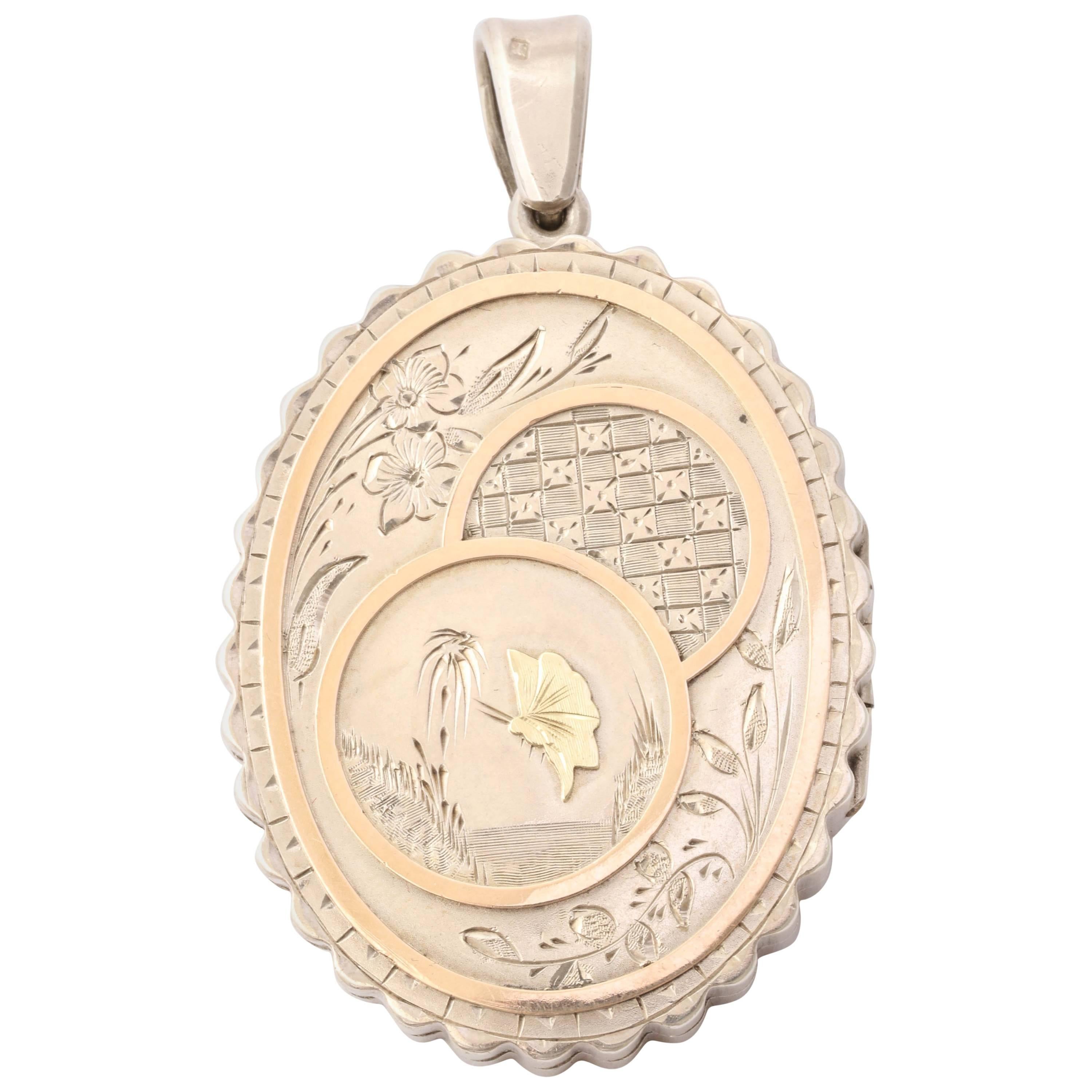 Aesthetic Movement Large Sterling Silver Locket Victorian