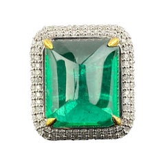 Certified 20.4 Carat Sugarloaf Cabochon Emerald and Diamond Cocktail Ring
