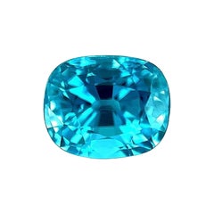 Natural 2.65ct Vivid Neon Blue Zircon Cushion Cut Loose Gemstone VS