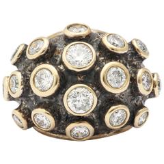 Marilyn Cooperman Diamond Patinated Silver Gold Ring 2