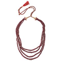 Collier 4 rangs de perles de rubis à facettes avec cordon d'origine