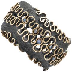 Marilyn Cooperman Moonstone Patinated Silver Gold "Fiesta" Bracelet