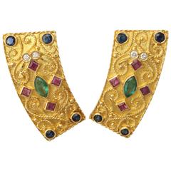 Byzantine Style Jeweled Ear-clips with Omega and Pierced Backs