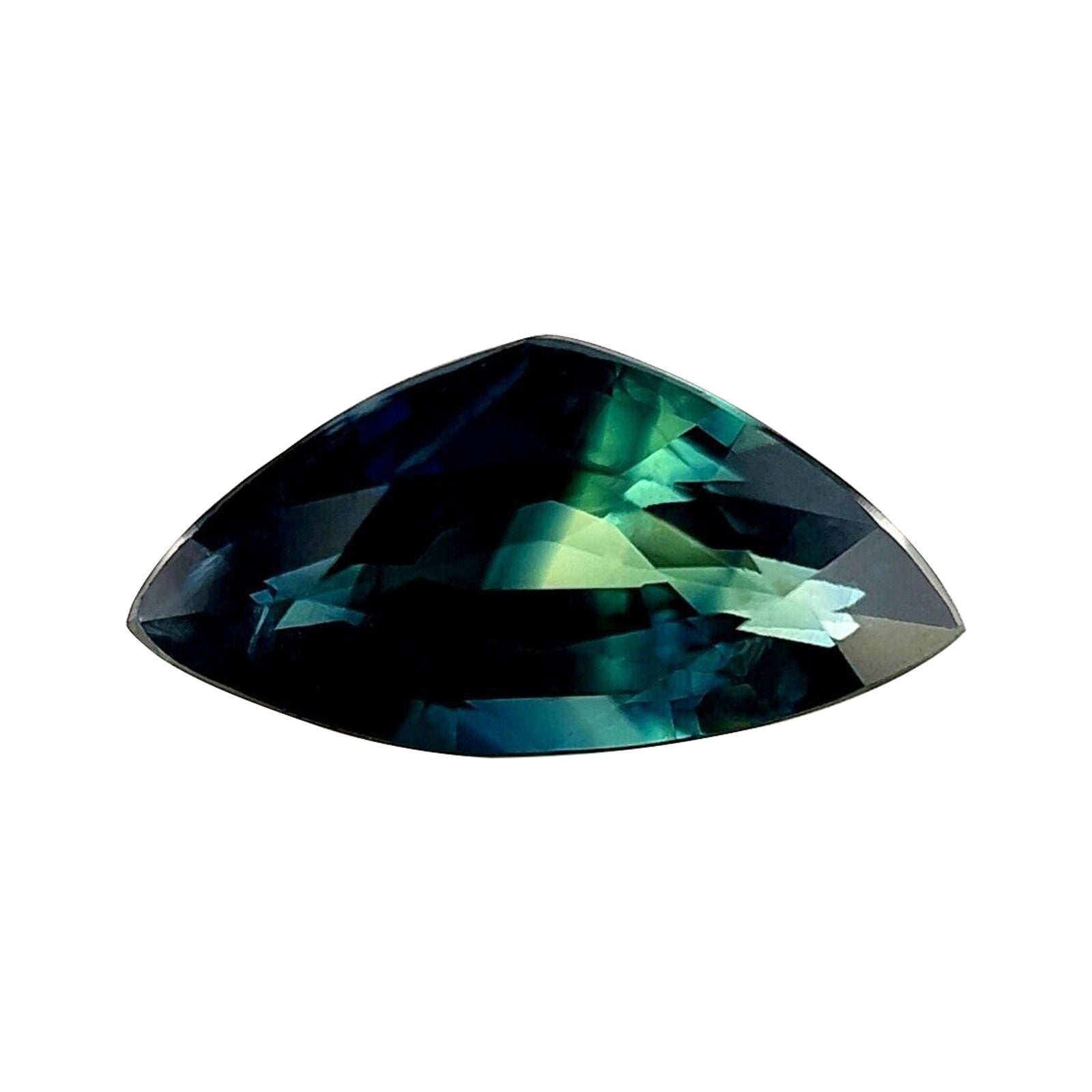 Pierre précieuse non sertie de 1,86 carat, saphir bicolore bleu et vert, taille trillion