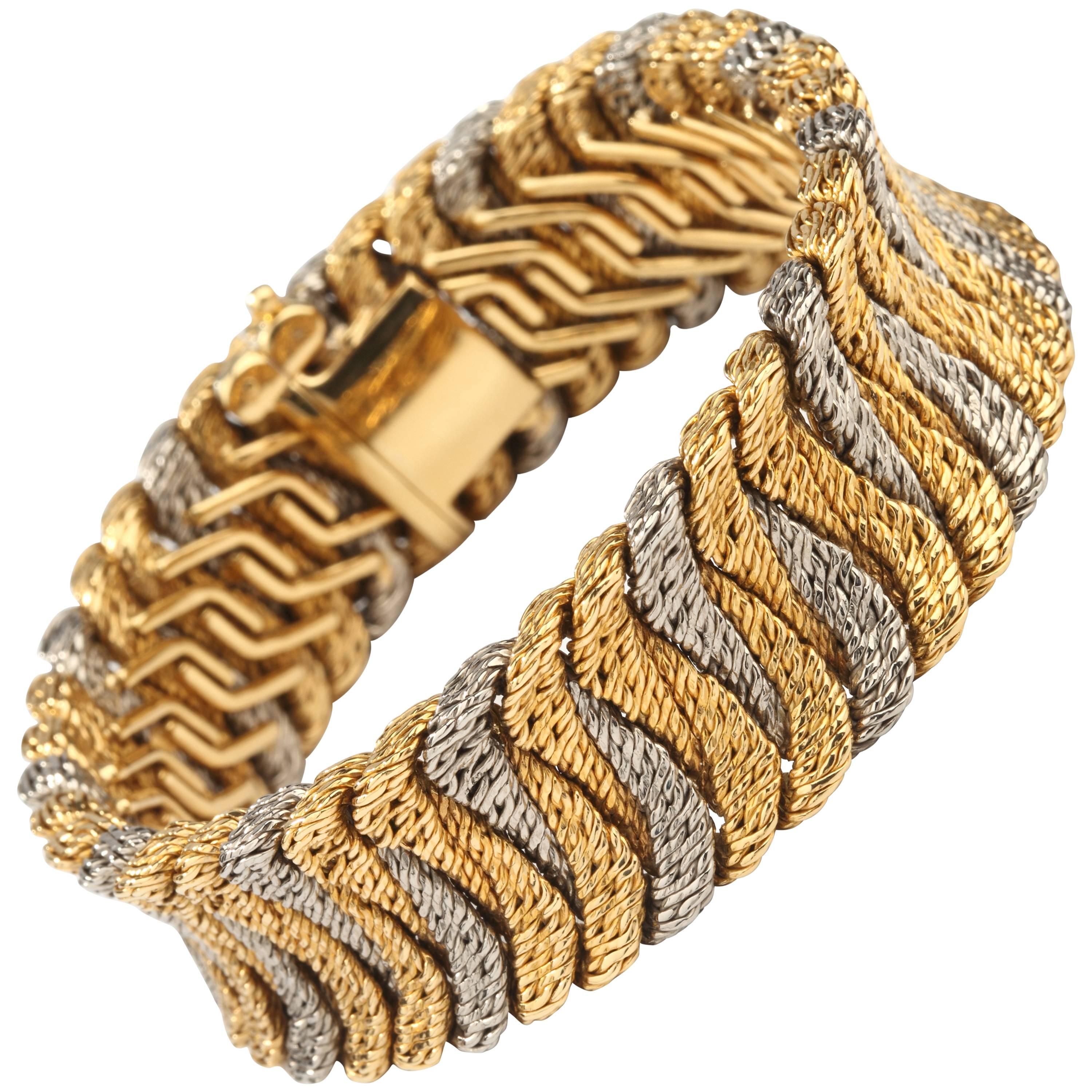 1960s Georges Lenfant Paris Two Color Braided Gold Bracelet For Sale