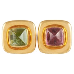 Elizabeth Locke 18K Yellow Gold Tourmaline and Peridot Clip-On Earrings