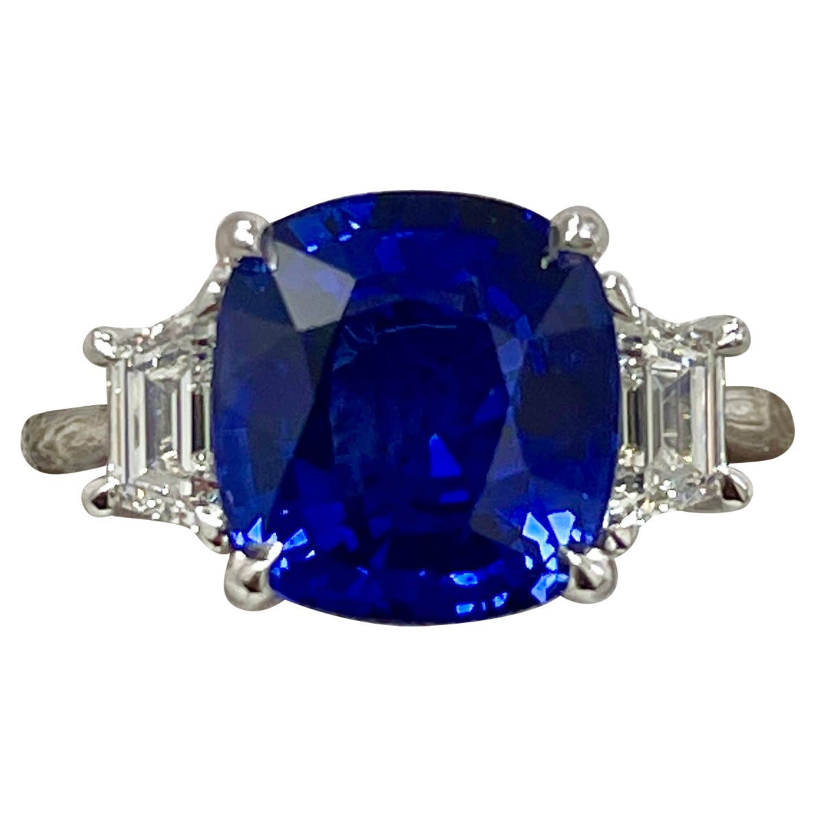 4.19 Carat Cushion Sapphire & Diamond White Gold Ring For Sale