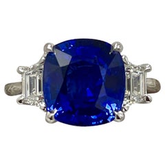 4.19 Carat Cushion Sapphire & Diamond White Gold Ring