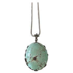 Antique Victorian Turquoise and Diamond Pendant Necklace