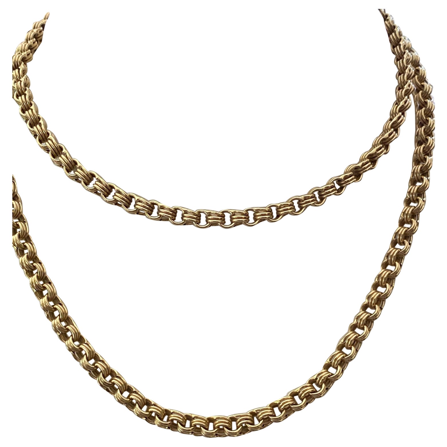 Antique Victorian 14kt Yellow Gold Link Necklace For Sale