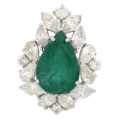 6.47 Carat Emerald 3.75 Carat Diamond 14 Karat Gold Ring