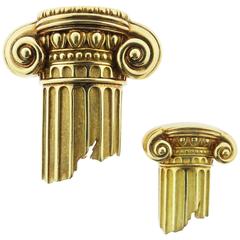 Henry Dunay Pair of Gold Ionic Column Brooches