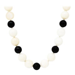 David Webb 1980's Onyx Rock Crystal Quartz Enamel 18 Karat Bead Necklace