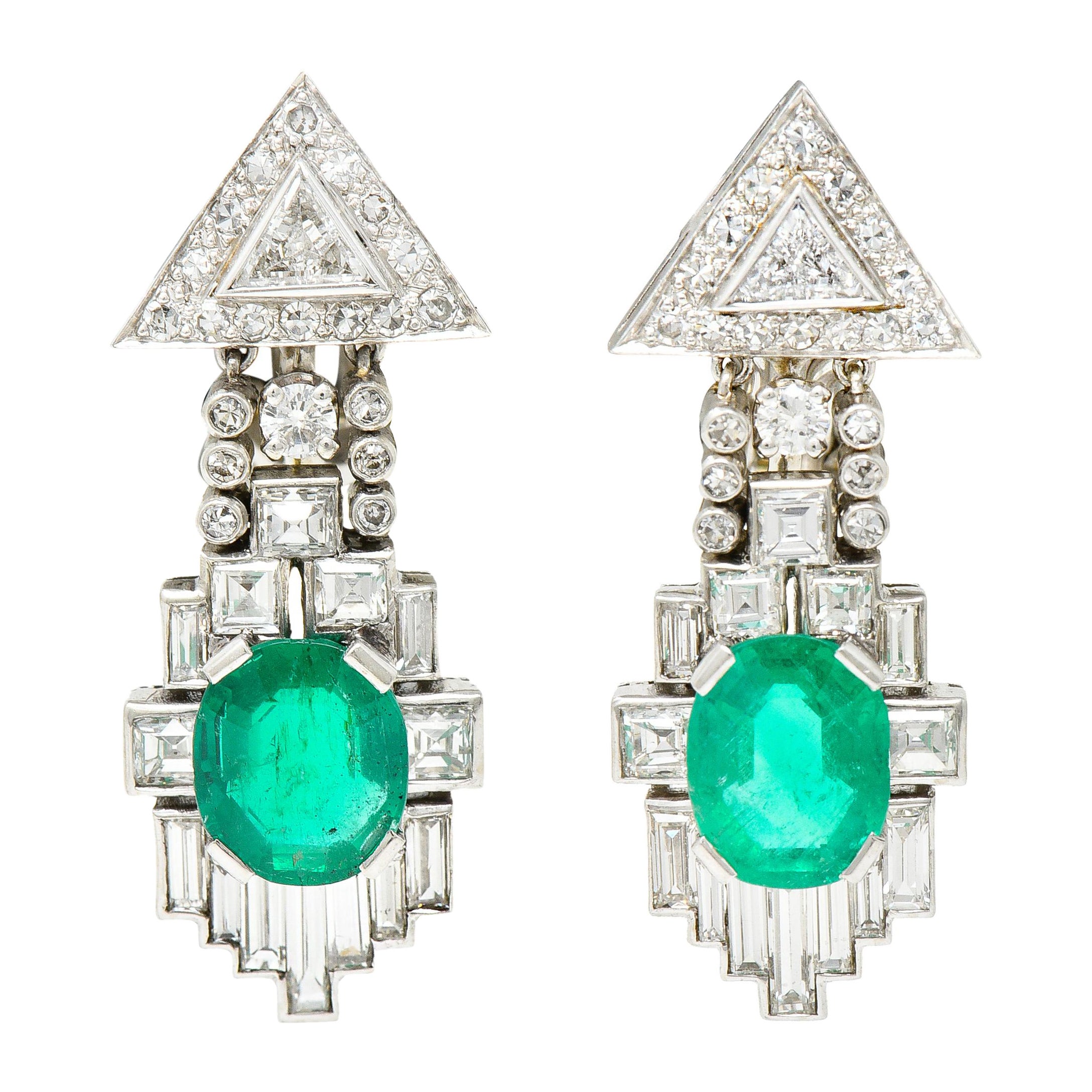 Mid-Century 5.55 Carats Emerald Diamond 14 Karat White Gold Earrings