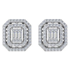 SI/HI Baguette & Round Diamond Stud Earrings 10 Karat White Gold Fine Jewelry