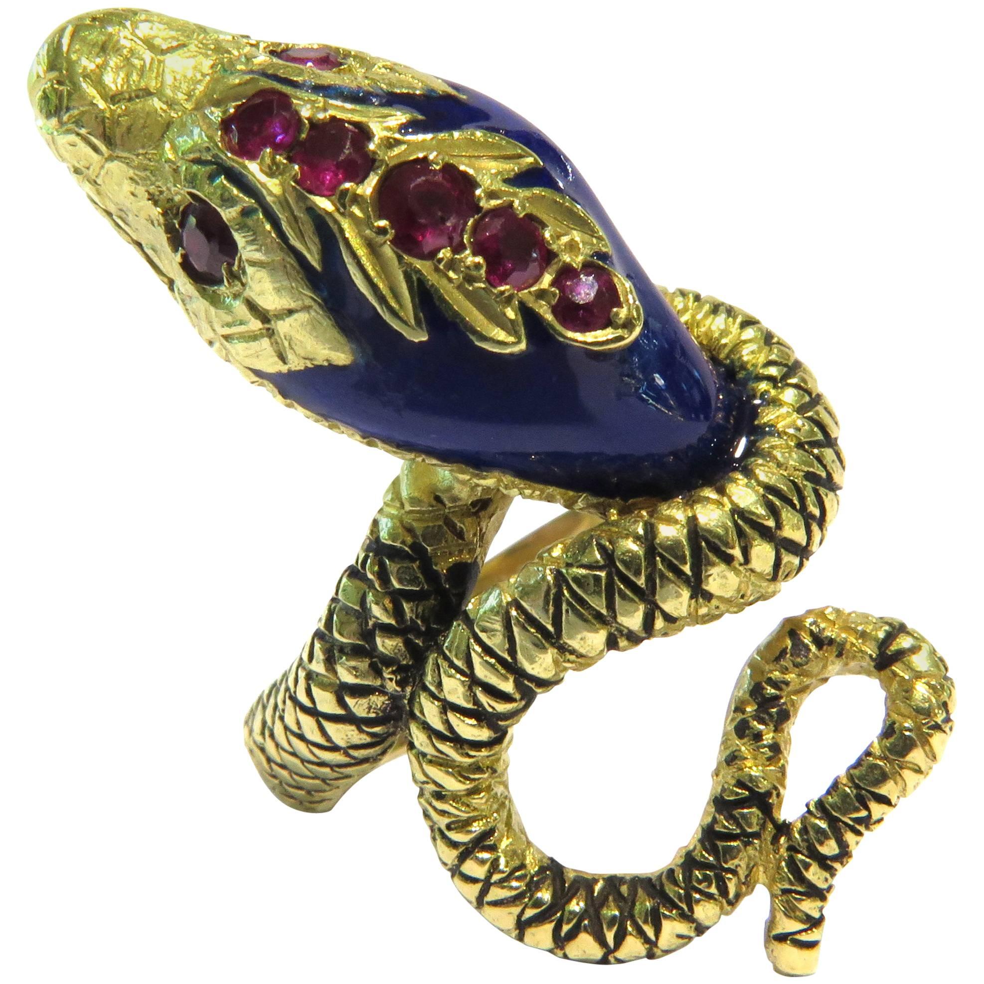 Gold Snake Ring Extra Large Enamel Ruby