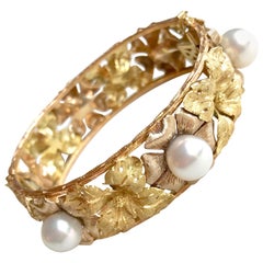 Vintage Buccellati Rigid Bracelet Yellow, White and Pink Gold Pearls