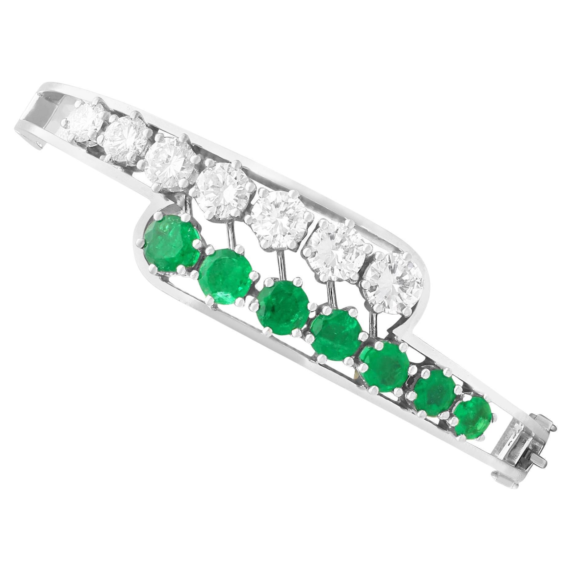 Vintage 3.20ct Emerald and 3.95ct Diamond 18ct White Gold Bangle For Sale