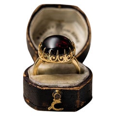 Antique Style Gold Garnet Cabochon Ring, Large Unisex Solid 10k Gold Garnet Ring