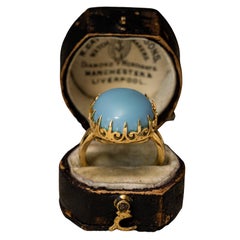 Antique Style Gold Turquoise Cabochon Ring, Large Unisex Solid 10k Gold Ring