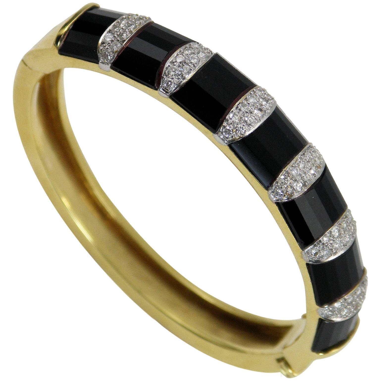 La Triomphe Onyx Diamond Gold Bangle Bracelet