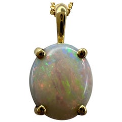 3.25ct Fine Solid White Opal Oval Cabochon 18 Karat Yellow Gold Pendant Necklace