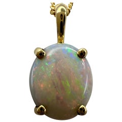 Halskette mit Anhänger, 3,25 Karat feiner massiver weißer Opal, ovaler Cabochon aus 18 Karat Gelbgold