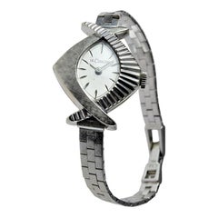 Retro LeCoultre Ladies 14 Karat White Gold Midcentury Watch with Original Bracelet