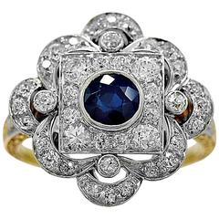 Antique .90 Carat Sapphire Diamond Gold Platinum Fashion Ring