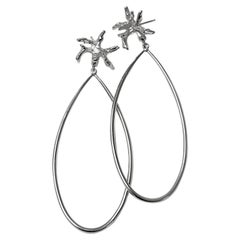 Seaview Earrings in Sterling Silver Dangle Teardrop with Coral Stud