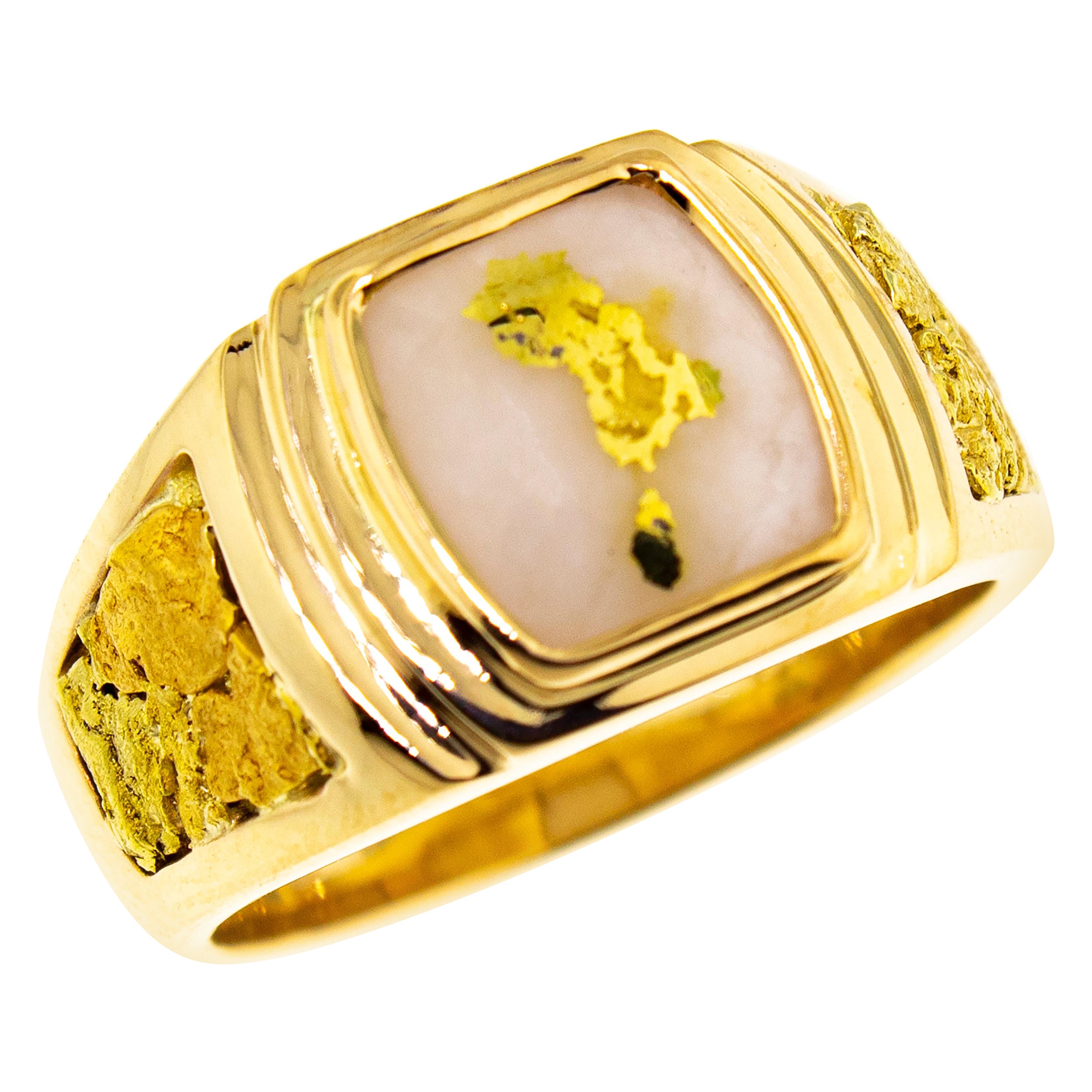 For Sale:  Natural Gold in Quartz and Gold Nugget 14 Karat Gold Men’s Custom Ring