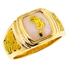 Used Natural Gold in Quartz and Gold Nugget 14 Karat Gold Men’s Custom Ring