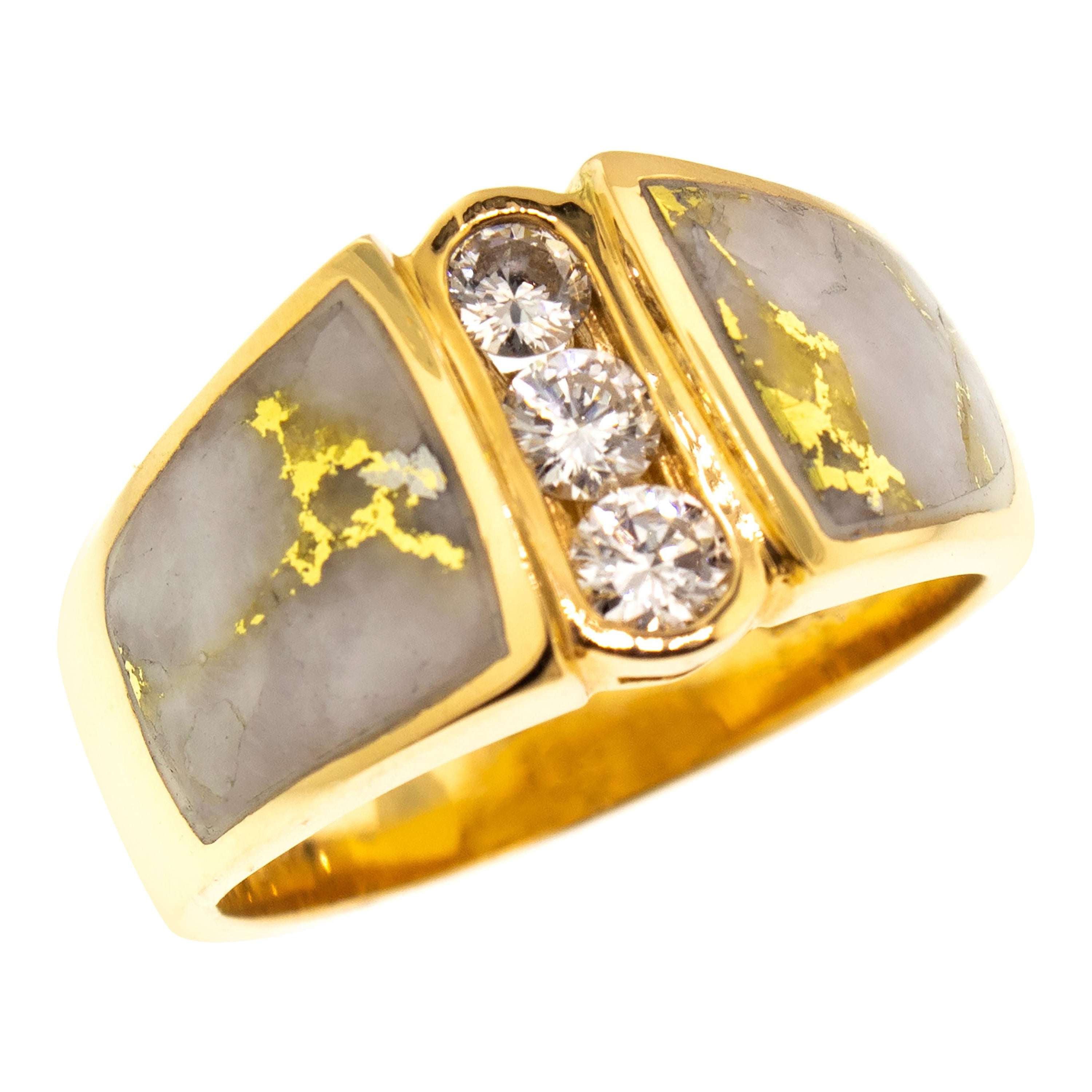Natural Gold in Quartz Diamond 14 Karat Gold Men’s Custom Band Ring