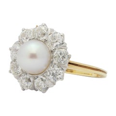 18 Karat Yellow & White Gold, Diamond & Pearl Posy Ring