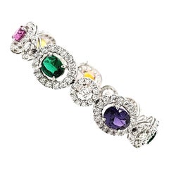 10.41 Carat GRS Certified No Heat Sapphire, Emerald, and Diamond Gold Bracelet 