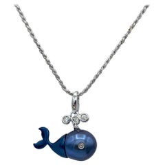 Blue Whale Tahitian Pearl White Diamond 18Kt Gold Pendant/Necklace and Charm