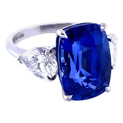 8.55 Carat Sapphire and Diamond Three Stone Platinum Engagement Ring