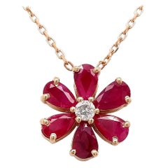 NO RESERVE PRICE 1.26ctw  Ruby and Diamond Flower Pendant 14K Rose Gold 
