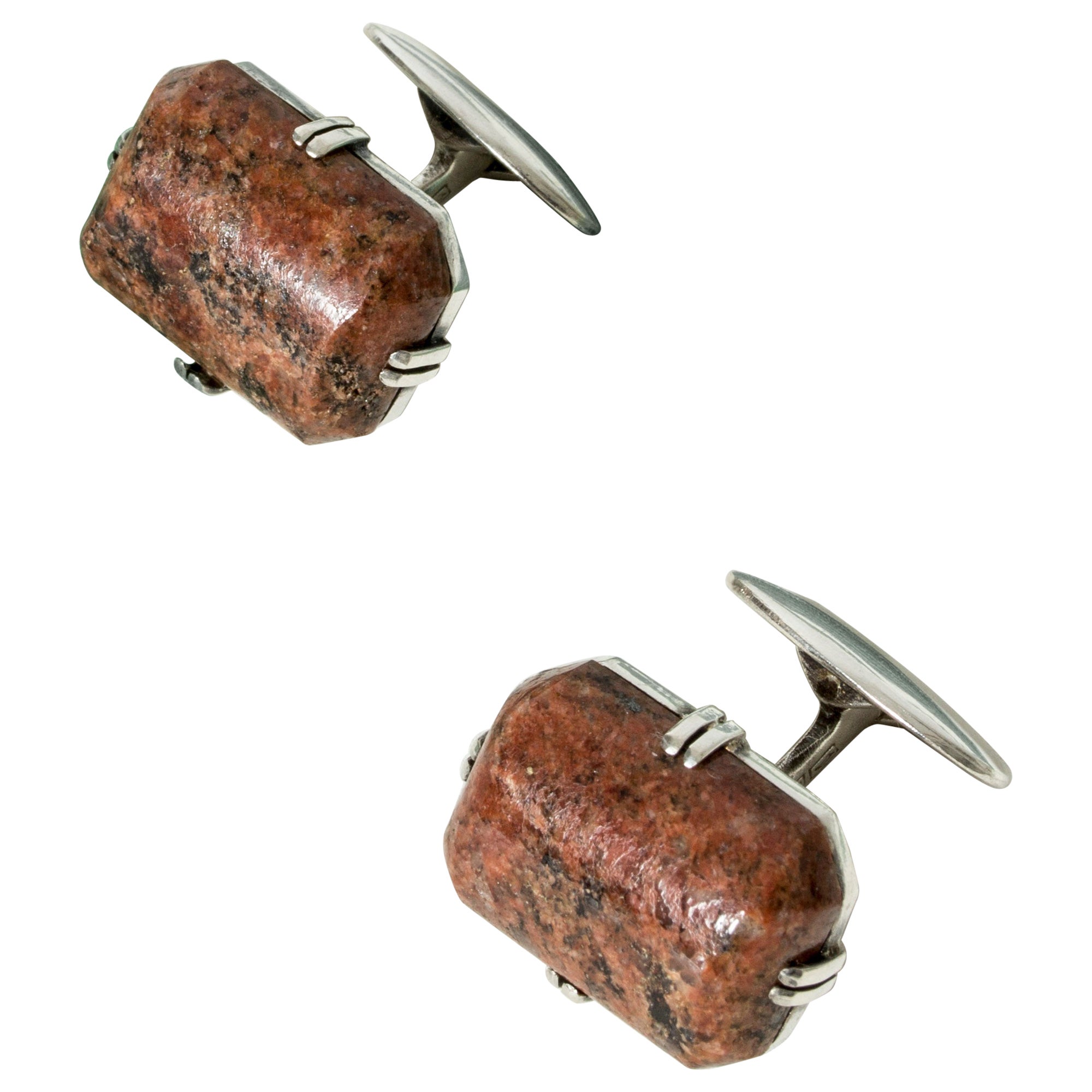 Vintage Midcentury silver and granite cufflinks, Finland, 1960s