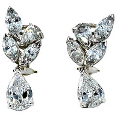 8.84 Carats Pear and Marquise Shape Diamond Platinum Drop Earrings 