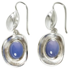Vintage Scandinavian silver and chalcedony earrings, Sigurd Persson, 1950s