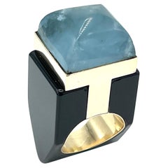 Aquamarine and Black Onyx 18K Yellow Gold Cocktail Ring
