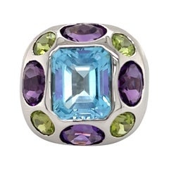 Vintage Estate "Coco Baroque" Multicolor Gemstone 18k White Gold Ring