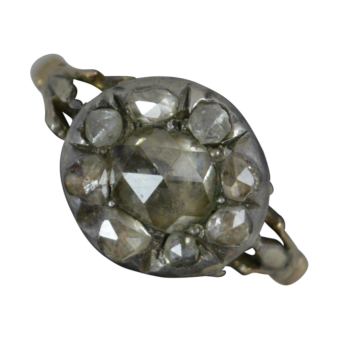 Früher georgianischer Cluster-Ring aus 15 Karat Gold mit Diamanten im Rosenschliff im Angebot