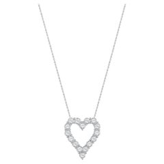 20 Inches 14k White Gold 0.75 Carat Round Diamonds Heart Necklace