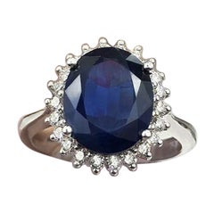 14k White Gold Cocktail Ring with 4.20ct Natural Blue Sapphire and 0.75ct Diamon