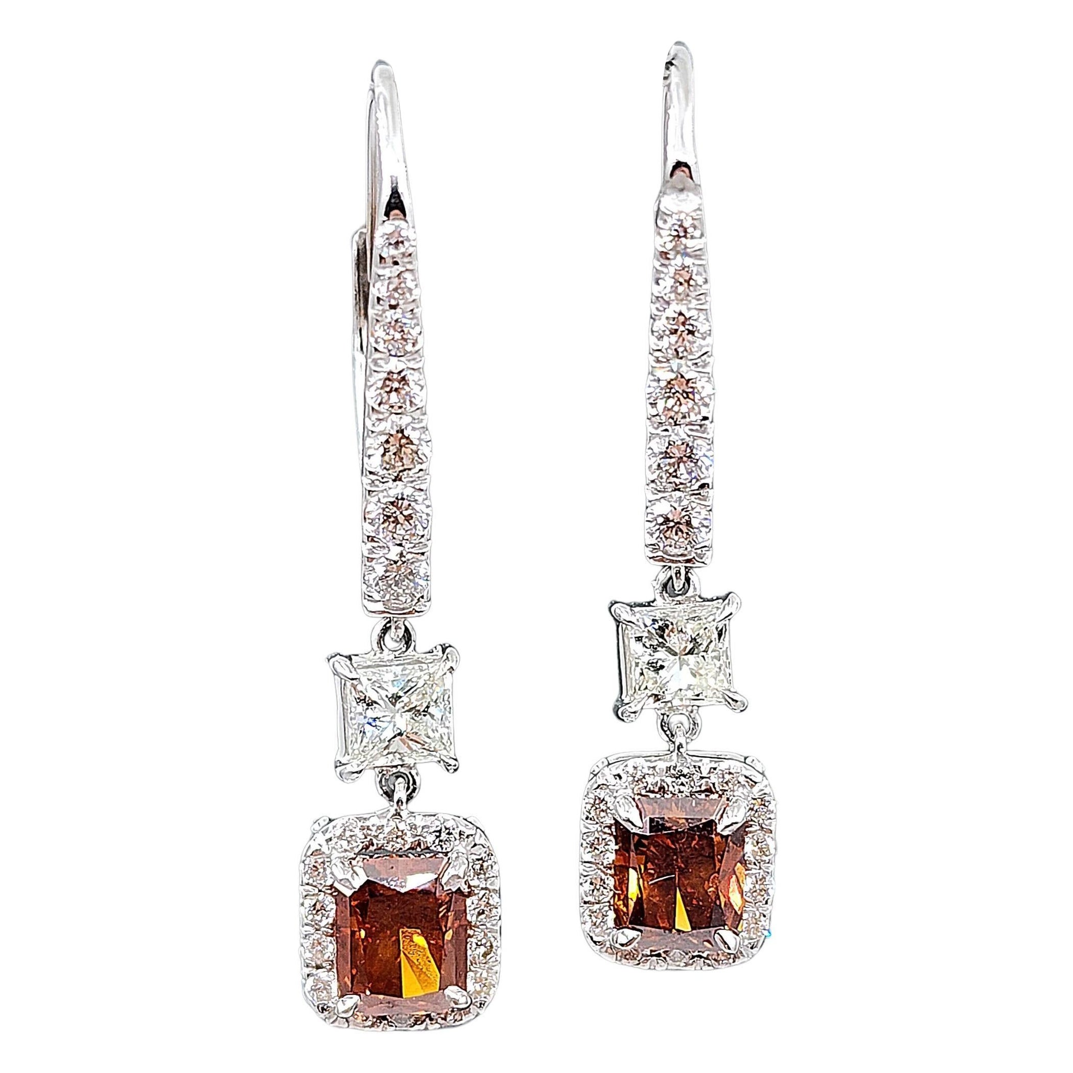 3.23 ct GIA Certified Natural Fancy Orange & Diamond Dangle Earrings