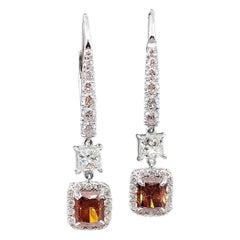 3.23 ct GIA Certified Natural Fancy Orange & Diamond Dangle Earrings