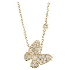 18 Karat Yellow Gold Pave Diamond Butterfly Necklace